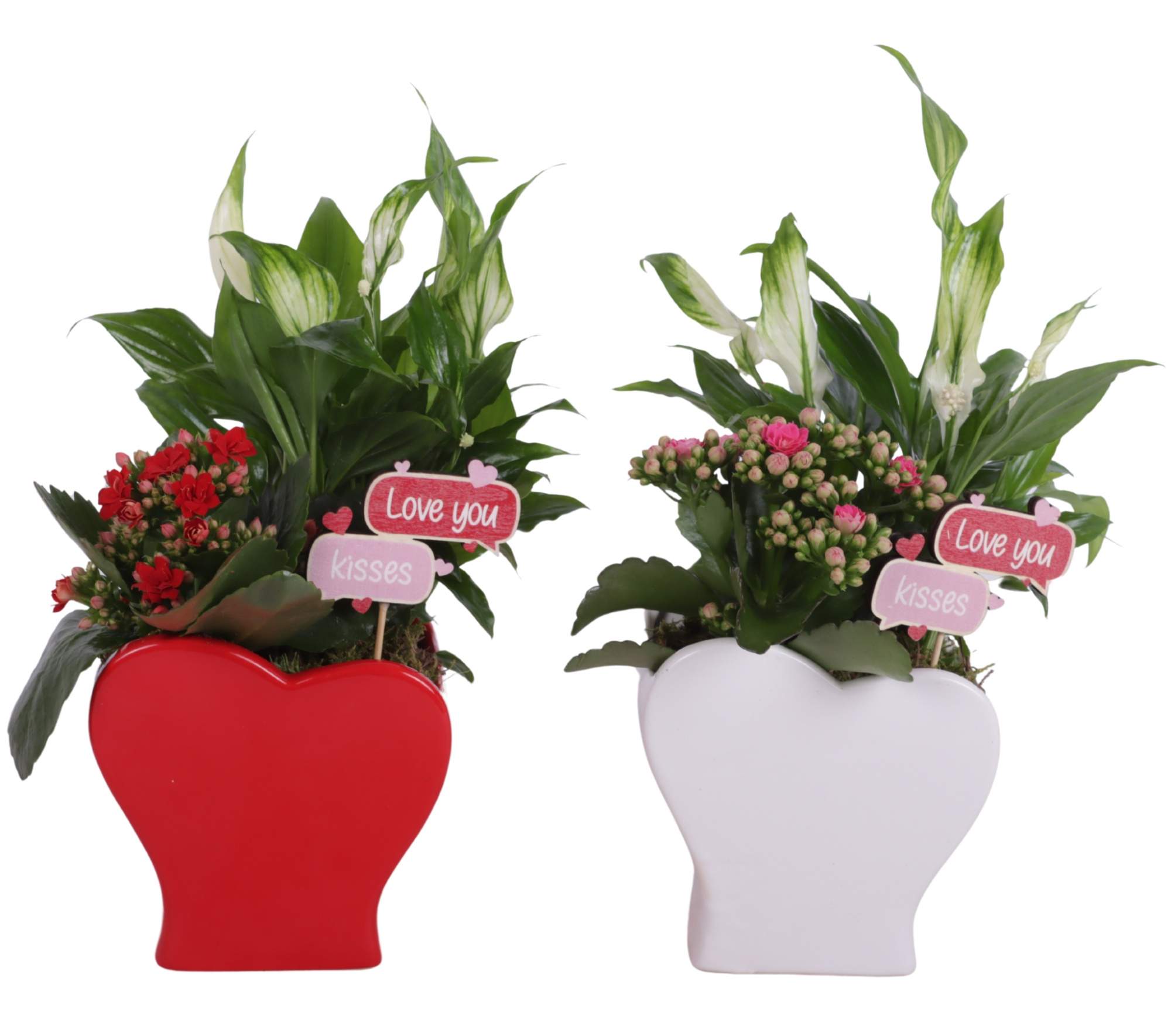 Valentine Arr. Indoor Ceramic Heartshape Vase Red/White Ø13cm 2P, D 13