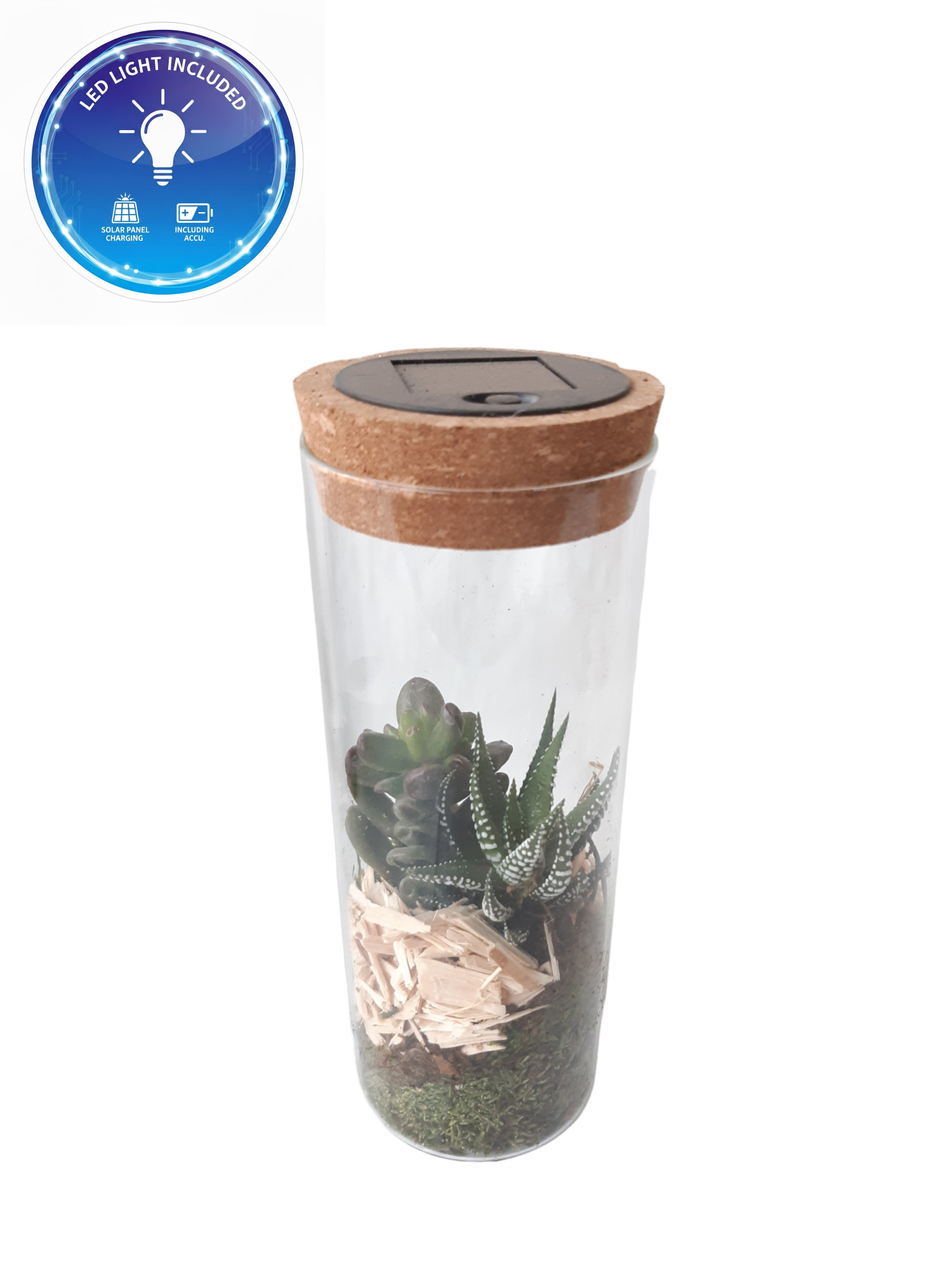 LVS23NAT Glasvaasje + kurkdeksel Solar & LED Naturel, D 8