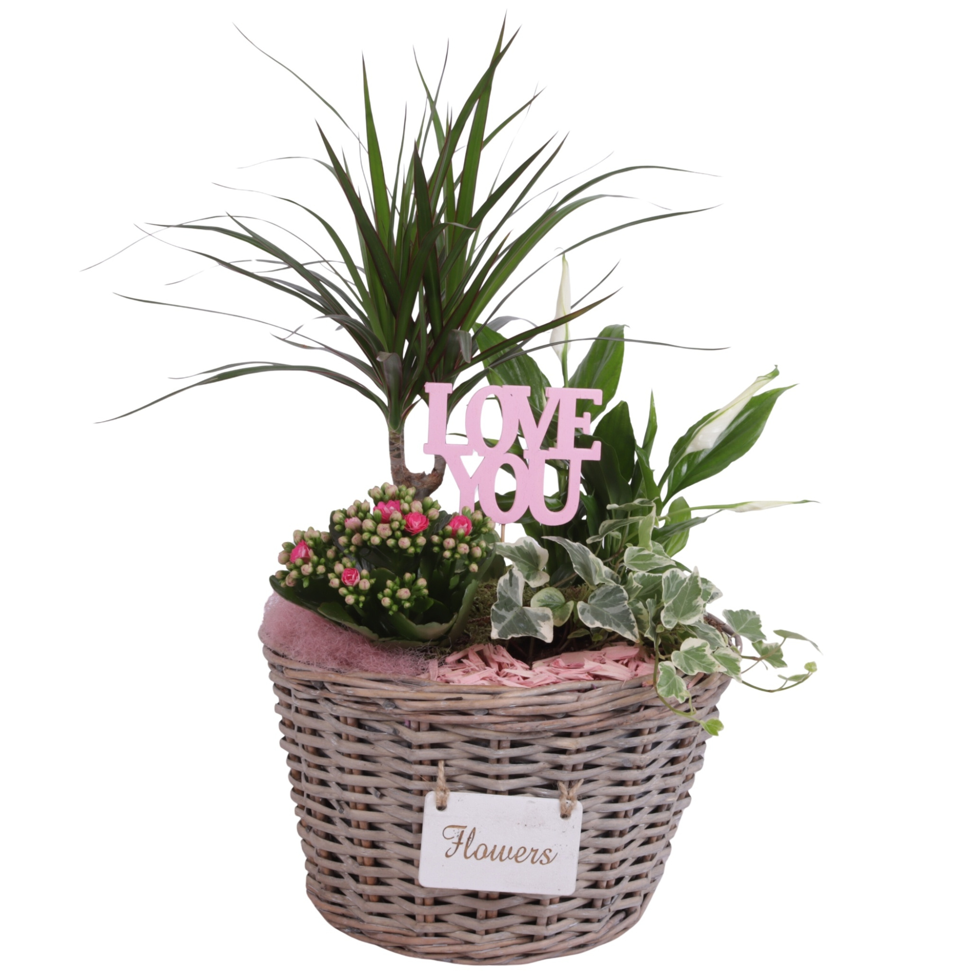 Mothersday Arr. Indoor Willow Basket Flowersign Ø27cm 4PP, D 27