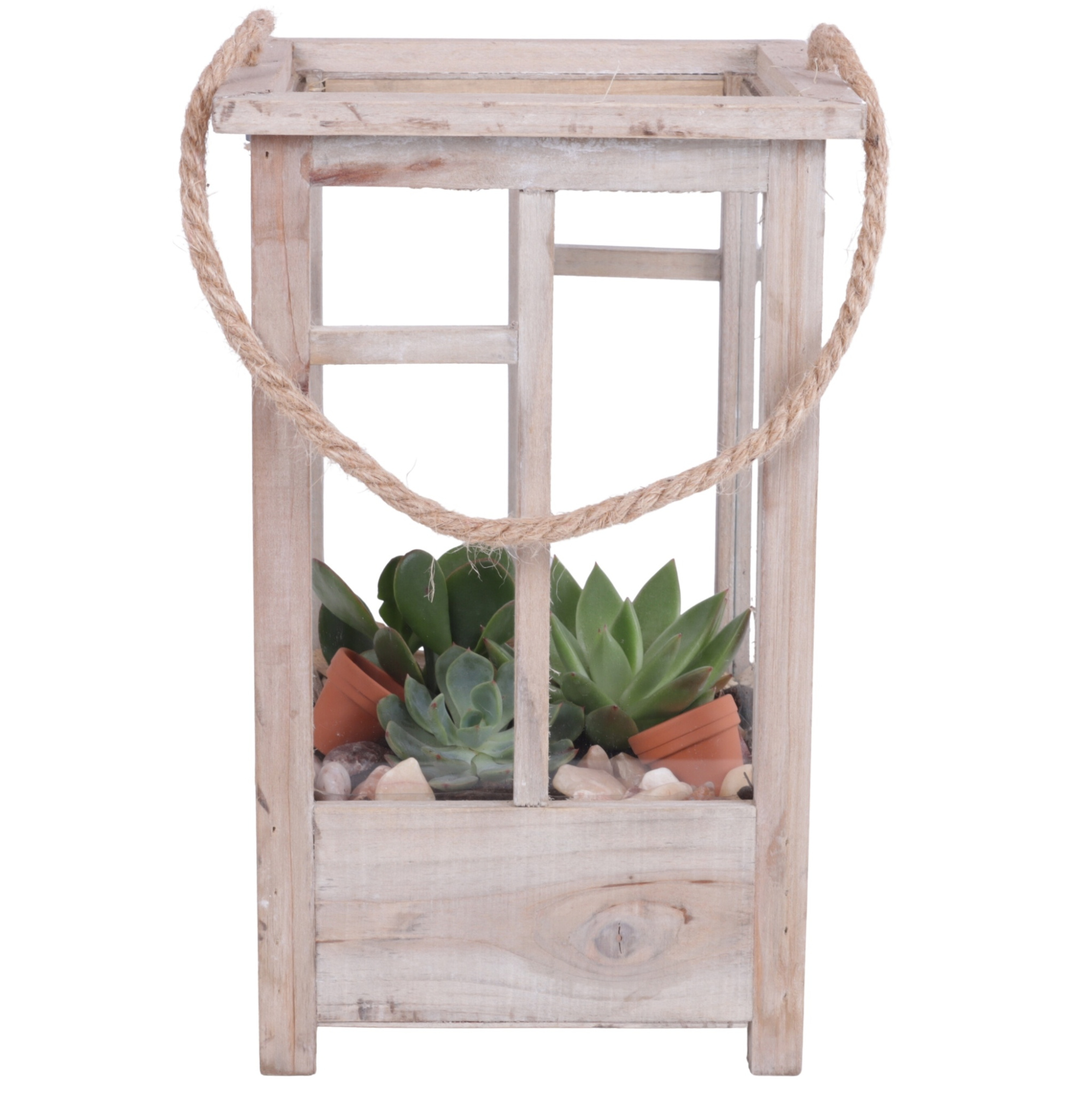Yearround Arr. Succulent Wooden Lantern pot Brown mix/3 Ø19cm 3P, D 19 cm