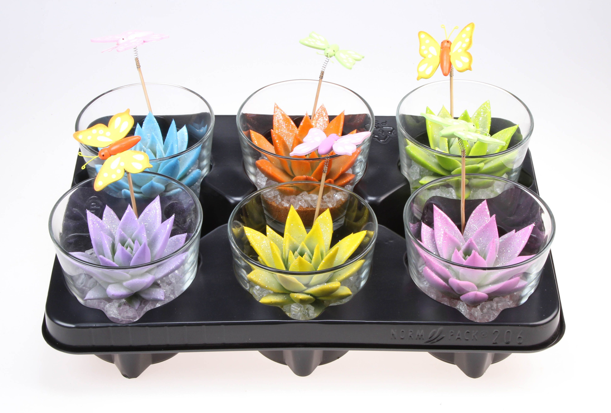 Rainbow mix in glas + butterfly, D 10