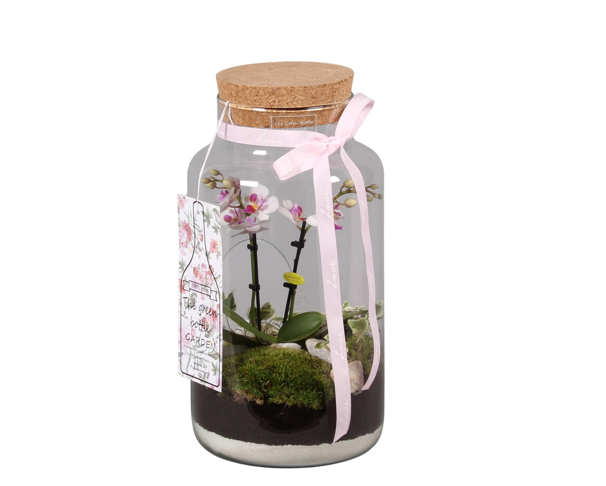 Green Bottle met Arrangement., D 19