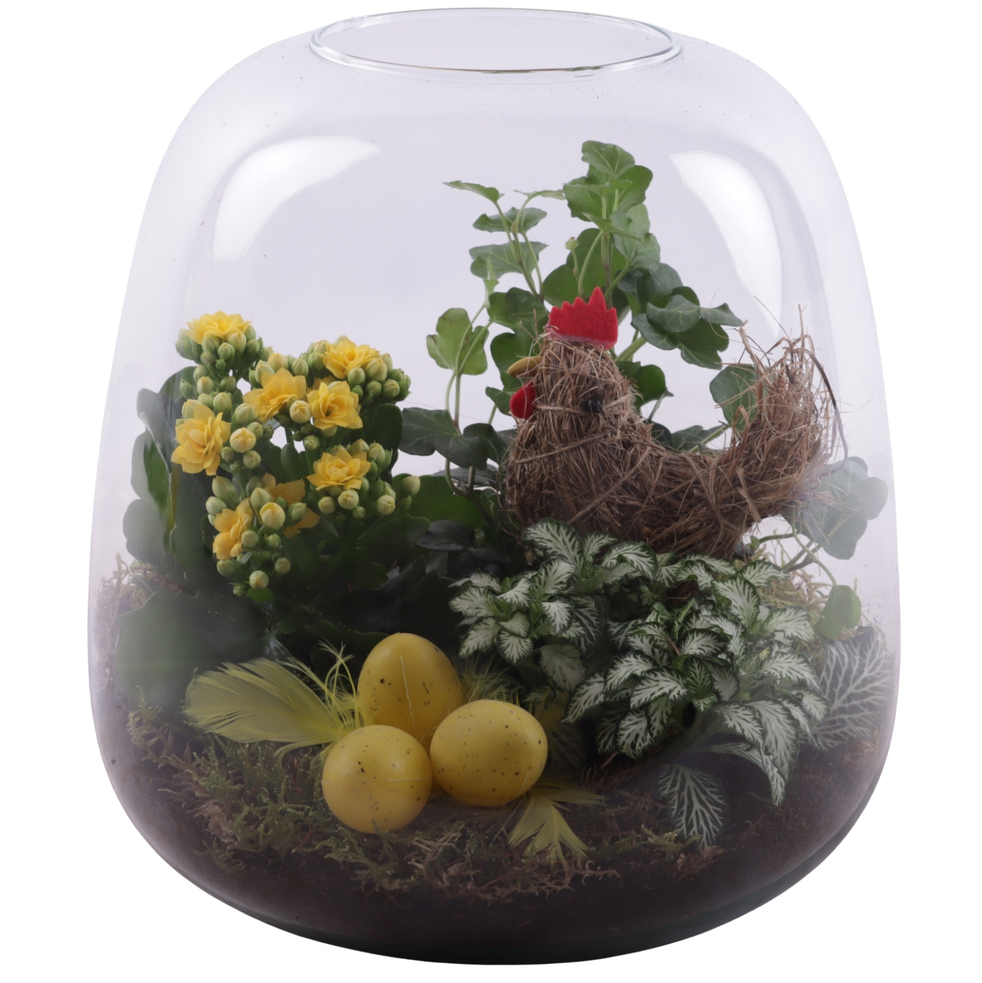 Easter Arr. Indoor Glass Vase Terrarium Round Ø23cm 3PP, D 23