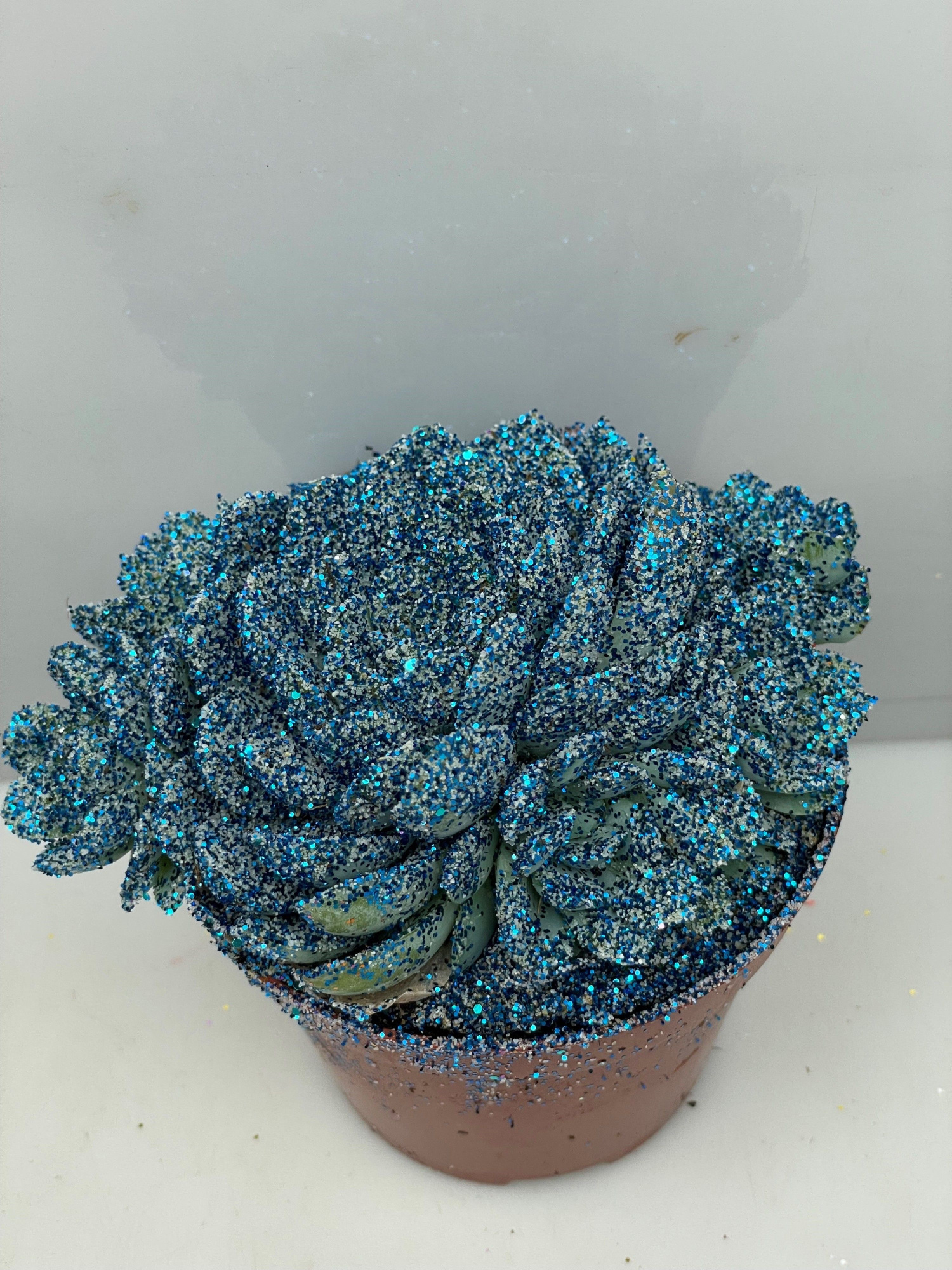 456 Kerstster BIO Twinkle glitter blauw 8,5 cm, D 8,5 cm