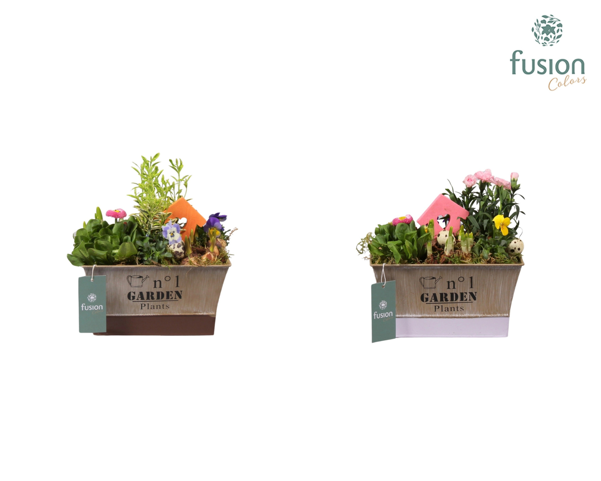 Zinken pot rechthoek Pasen 2 kleuren large met arrangement, D 22