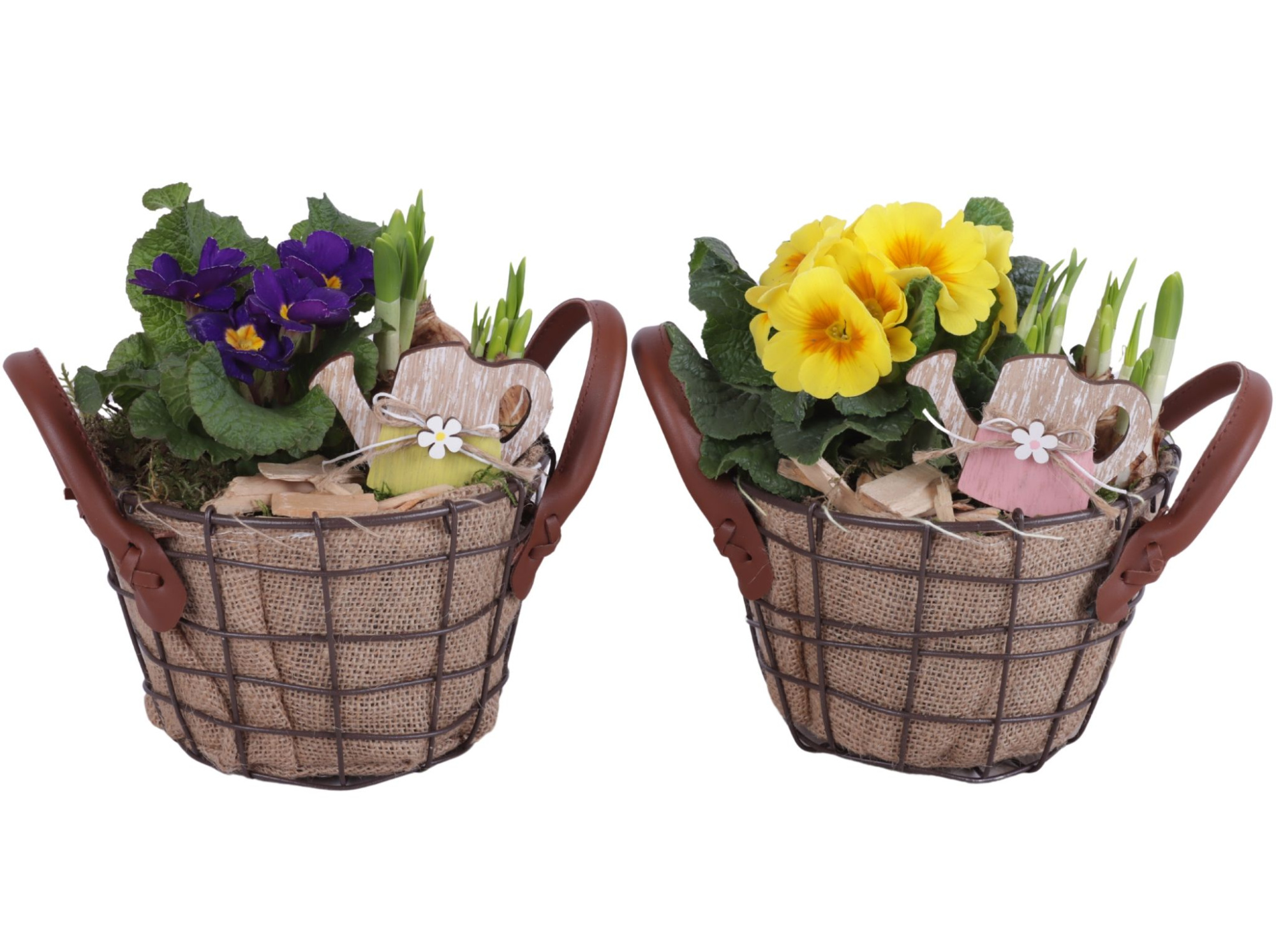 Early Spring Arr. Outdoor Metal Wire Basket Jute Ø17cm 2PP, D 17