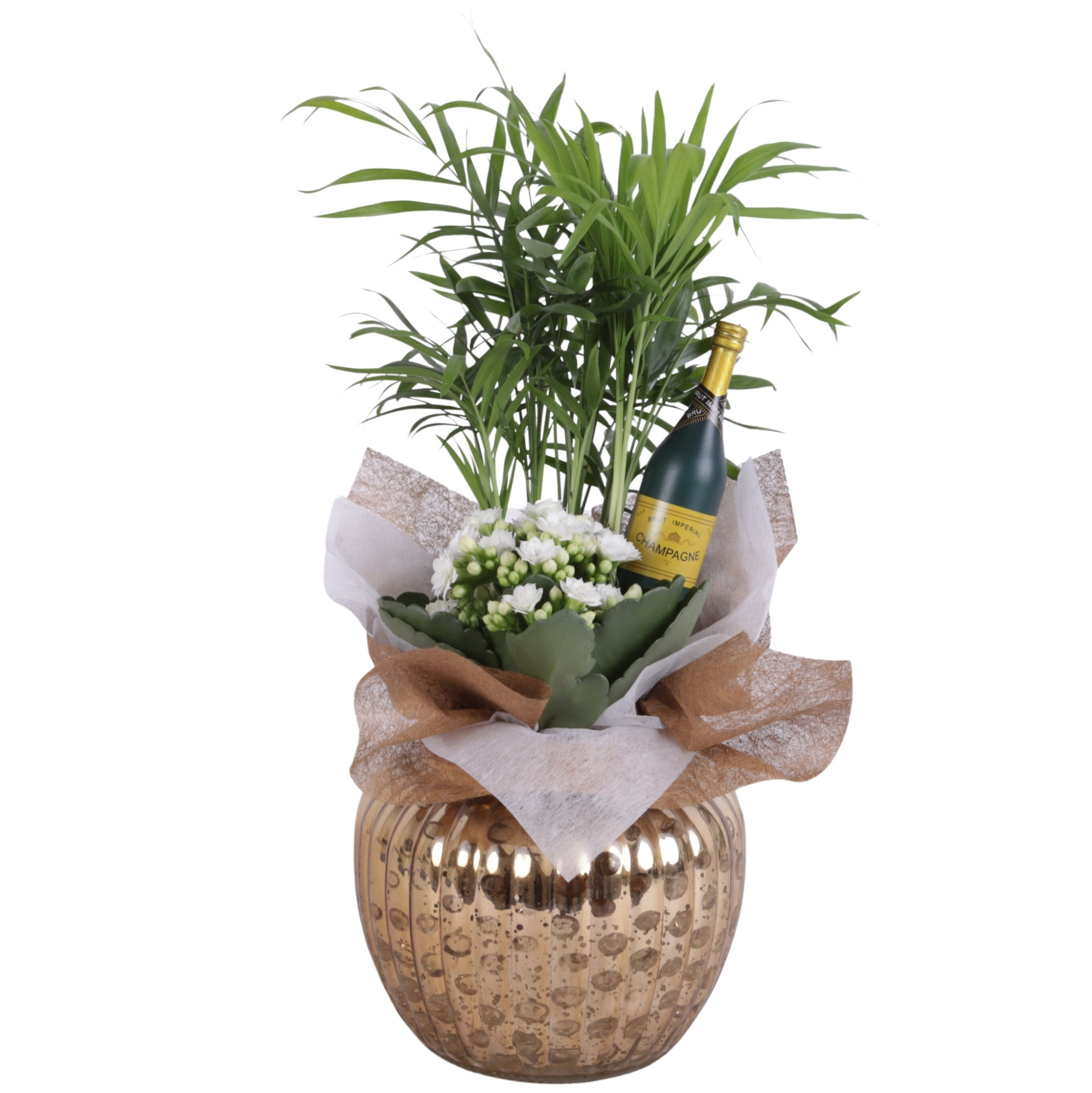 New Year Arr. Indoor Glass Round Relief Gold Ø15cm 2PP, D 15 cm