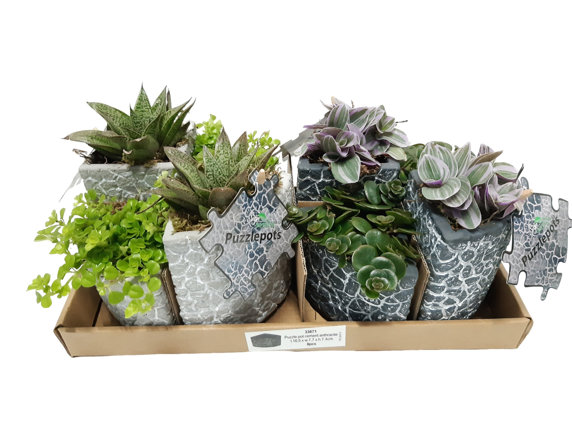 PZPSET2X4 Puzzle Pots 2xS 2xM Grey/White Set 4 potten, D 15 cm