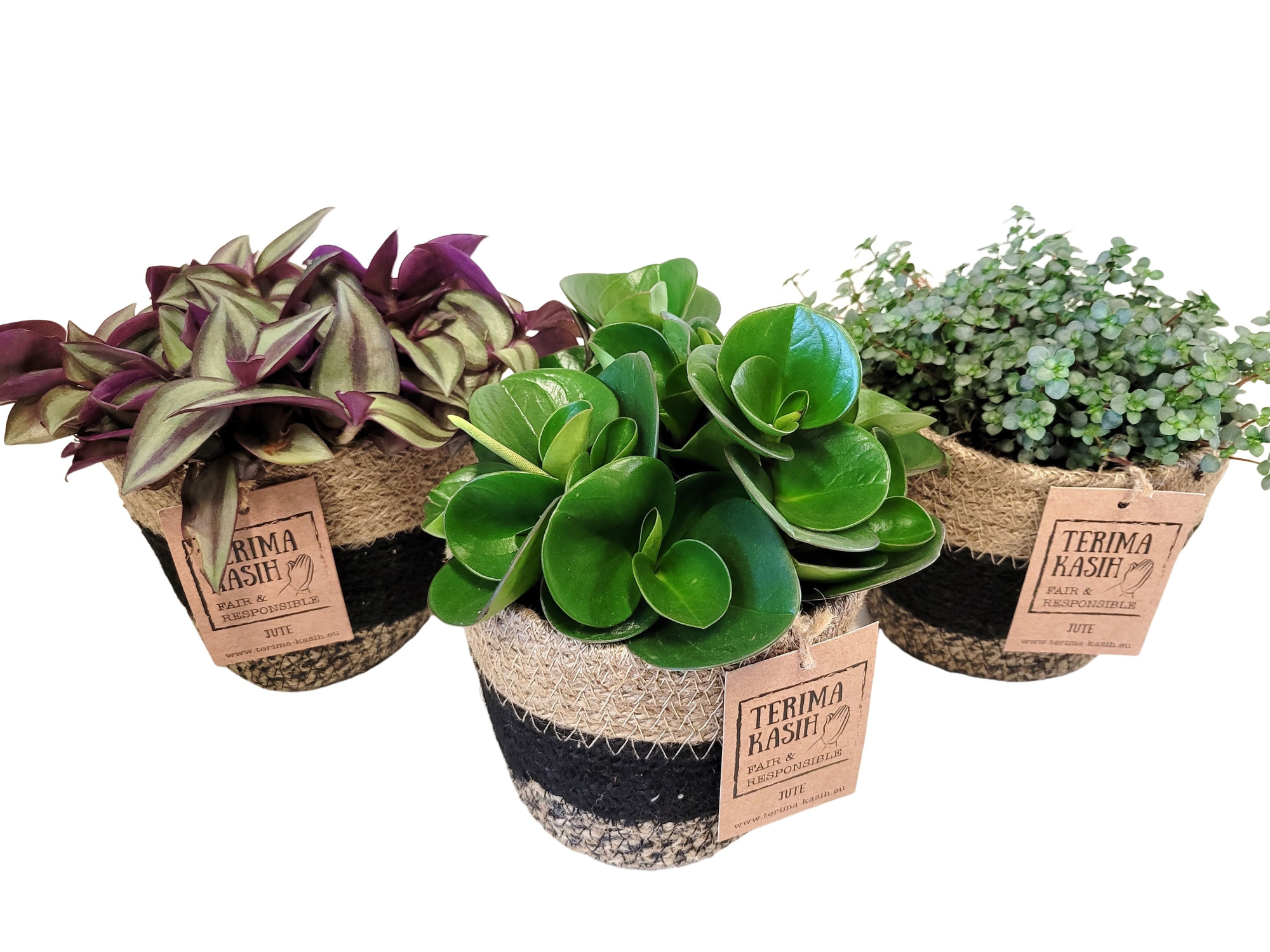 JMB14HMX Jute mand zwart D14 groenmix, D 14 cm