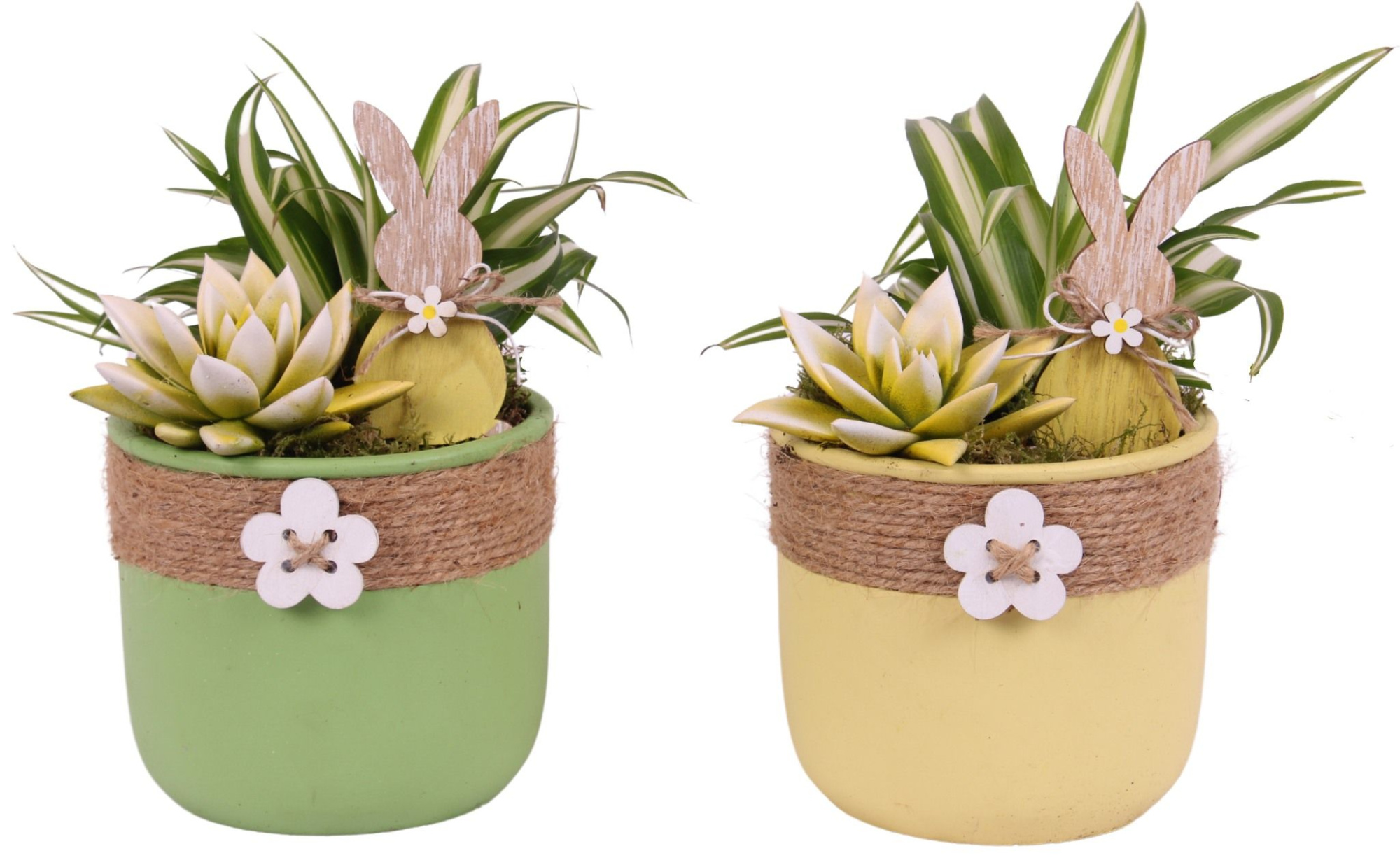 Easter Arr. Indoor Ceramic Pot Round Rope Flower Ø14cm 2PP, D 14