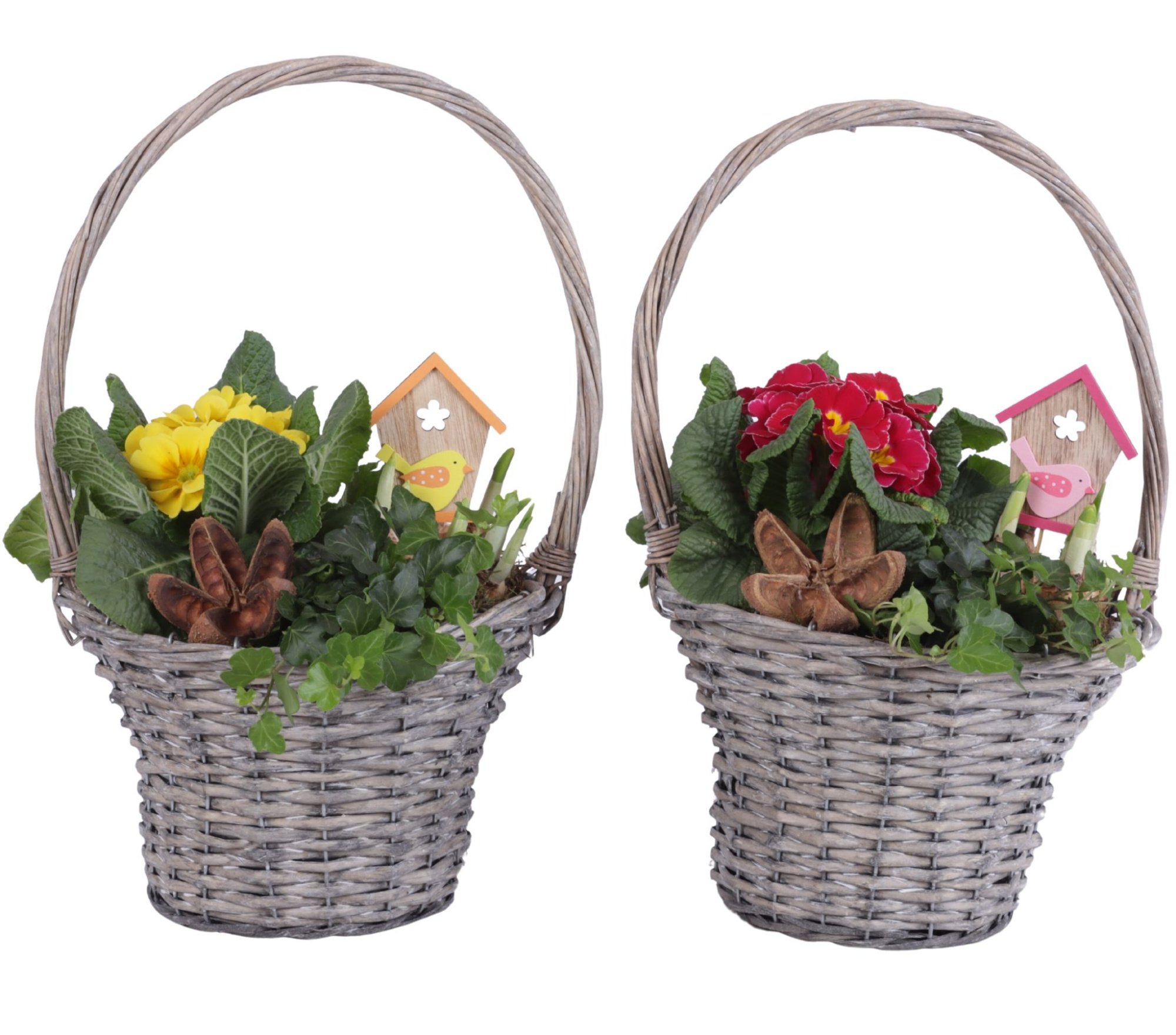 Early Spring Arr. Outdoor Willow Handle Basket Grey Ø24cm 3PP, D 24