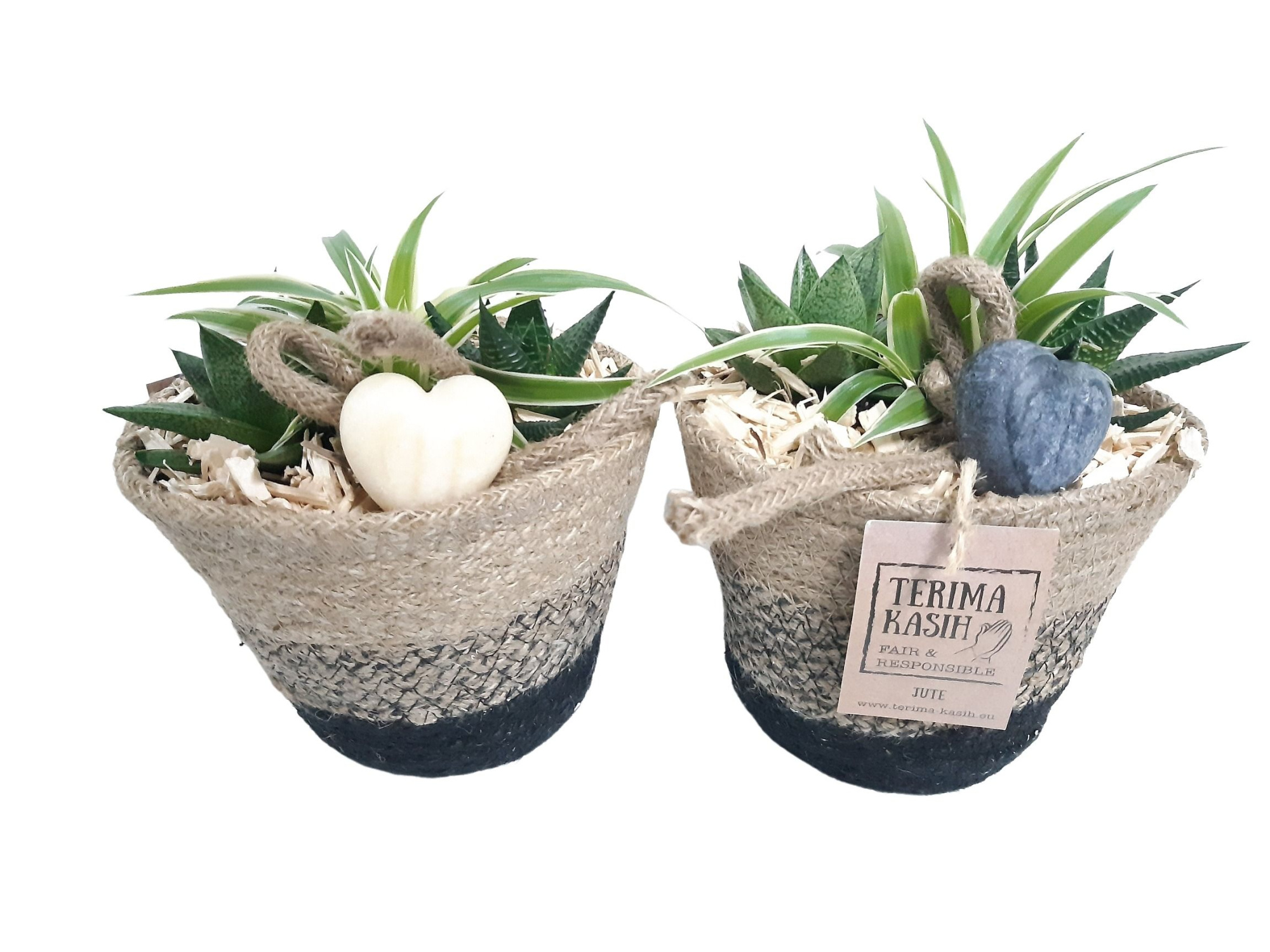 JMO13AH Jute mand Black Ovaal D15 mini groenmix Aroma Heart, D 15