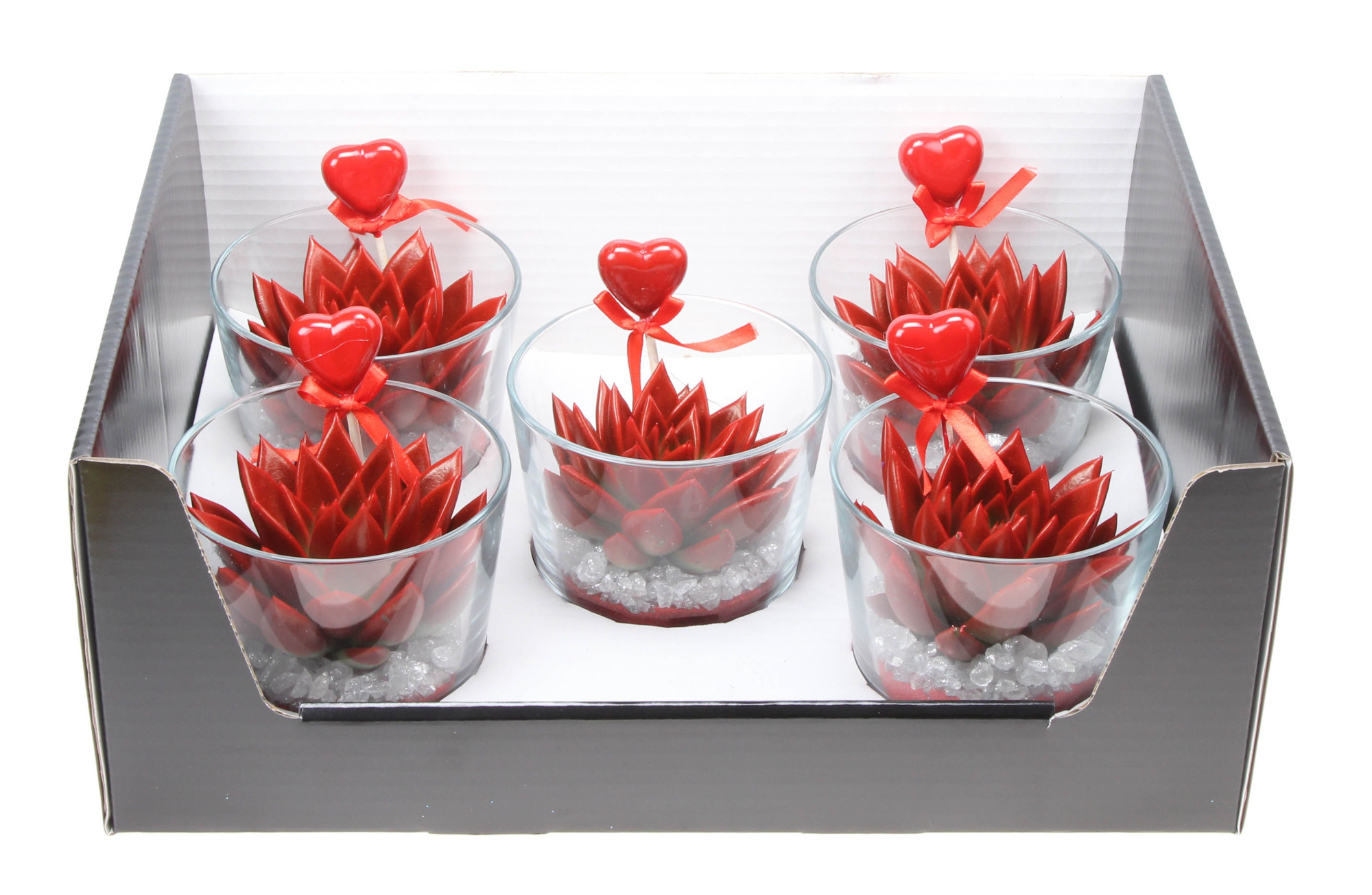 Miranda rood in glas + hartje, D 10 cm