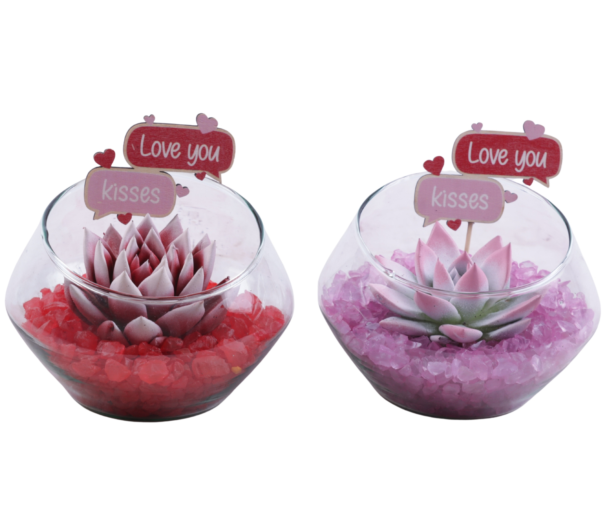 Valentine Arr. Succulent Glass Oblique UFO Vase Ø15cm 1PP, D 15