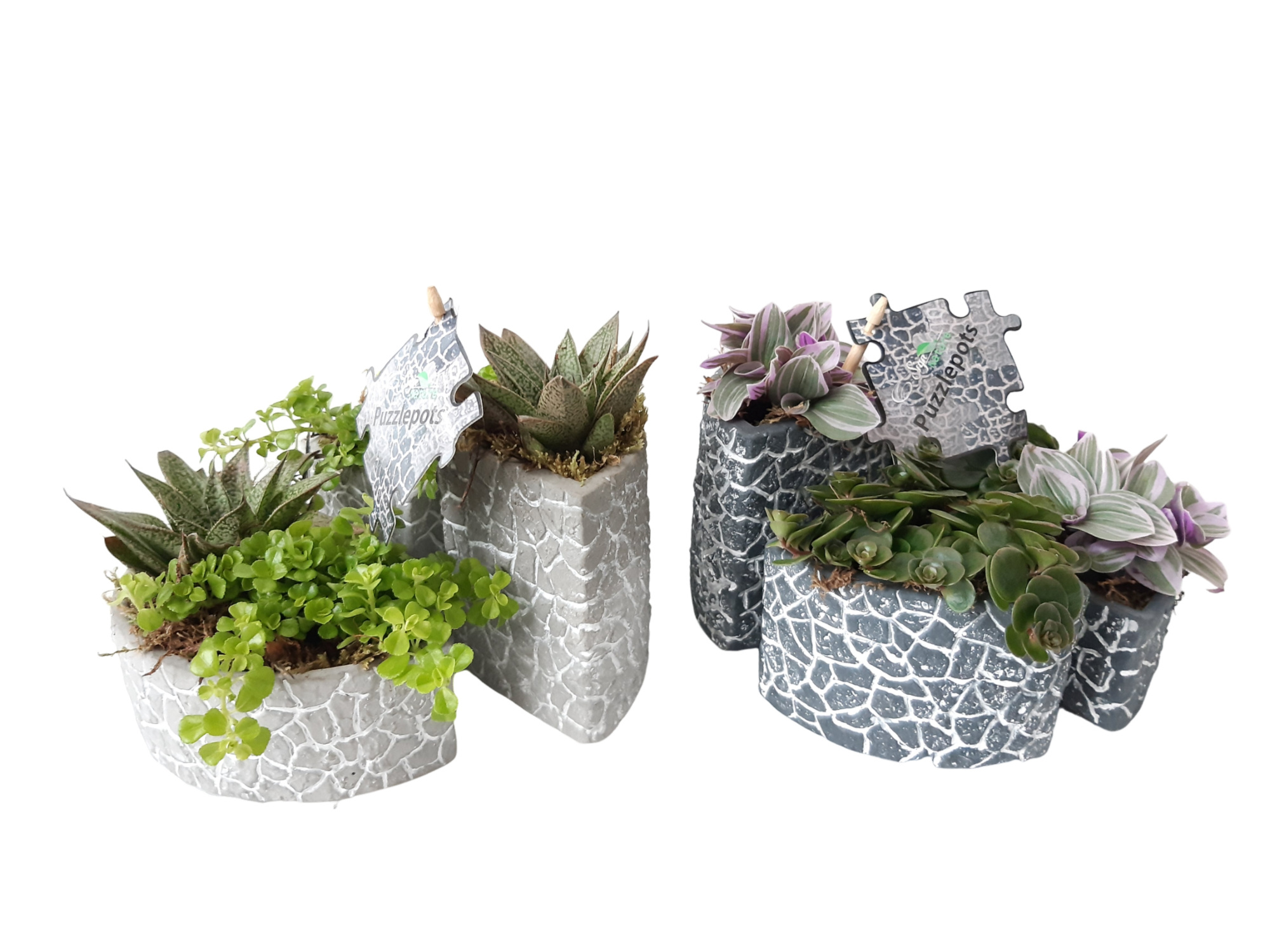 PZPSET2X3 Puzzle Pots L + S + M Grey/White Set 3 potten, D 15 cm