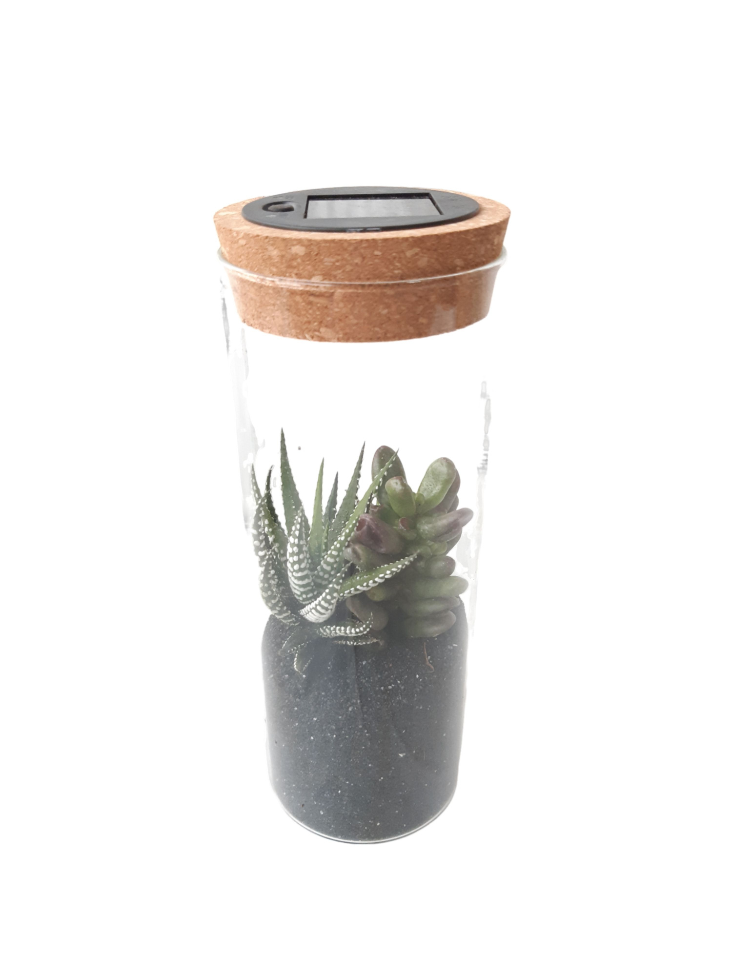 LVS23 Glasvaasje + kurkdeksel Solar & LED, D 8 cm