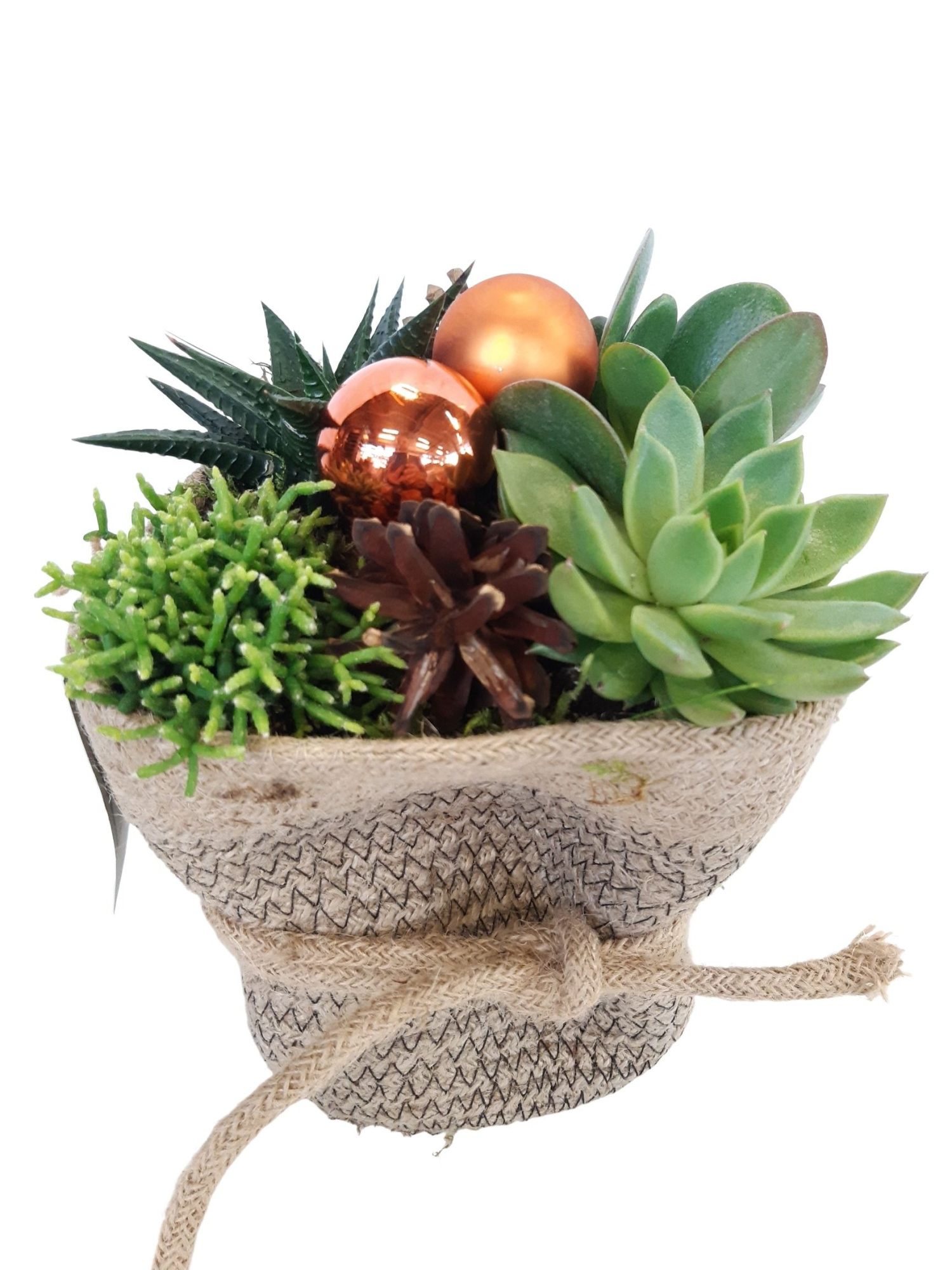 JMO16KST Jute mand Ovaal D16 mini groenmix KERST, D 16 cm