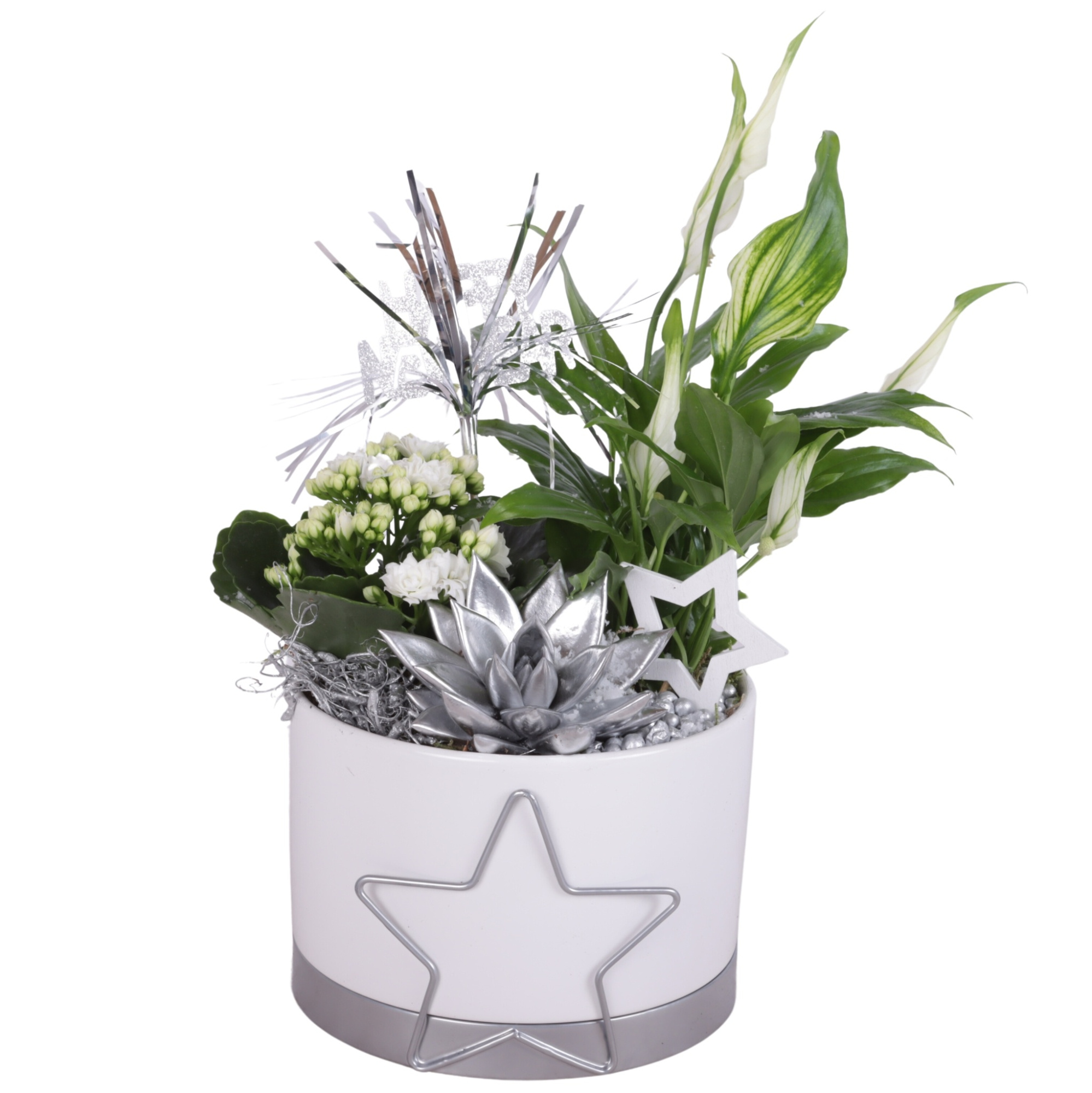 New Year Arr. Indoor Ceramic Starframe Pot Silver Ø16cm 3PP, D 16 cm
