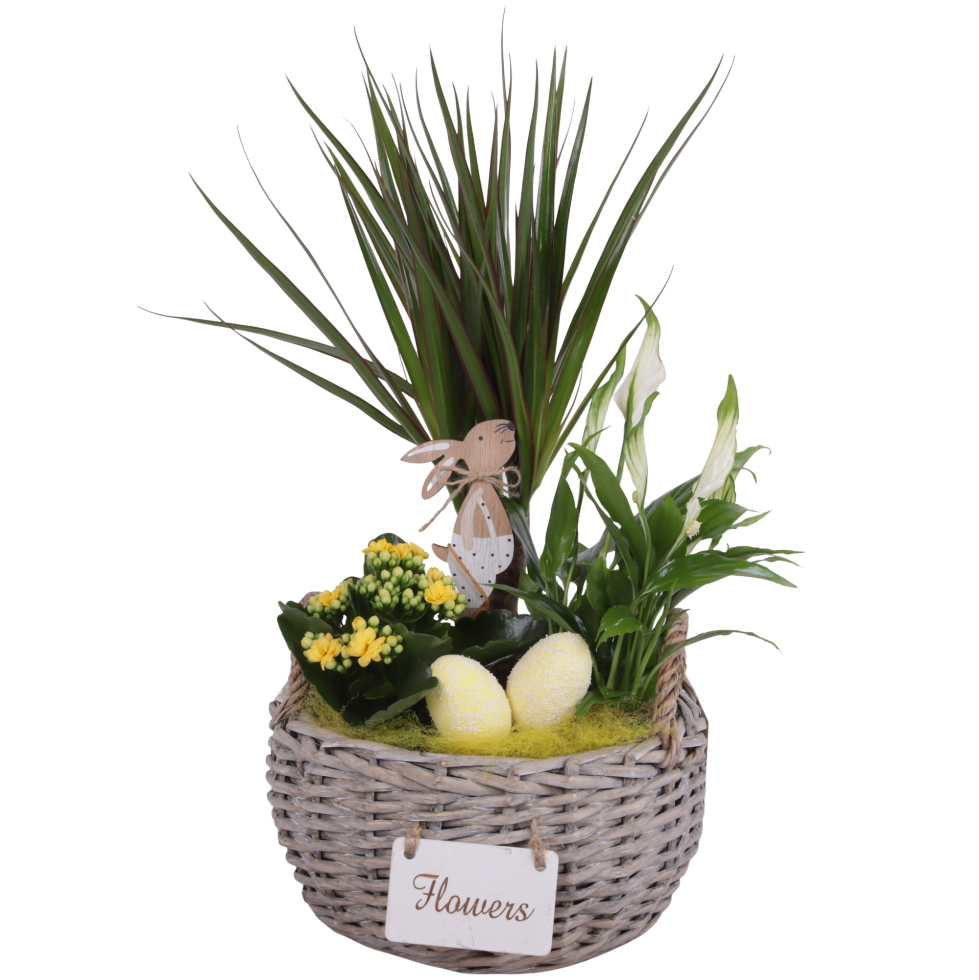 Easter Arr. Indoor Willow Basket Round Flowersign Ø24cm 3PP, D 24