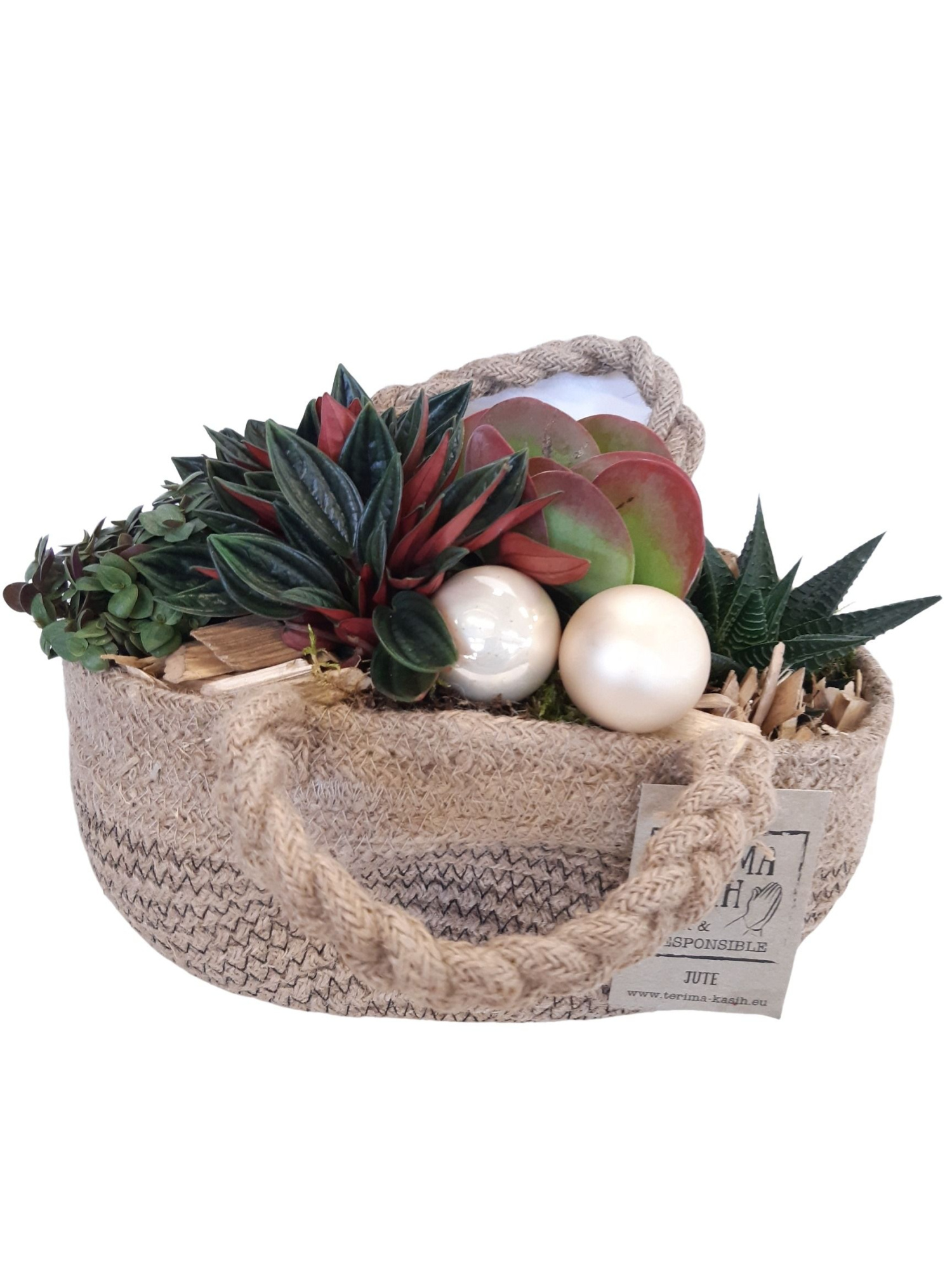 JT21KST Jute tas mini succ.mix KERST, D 21 cm