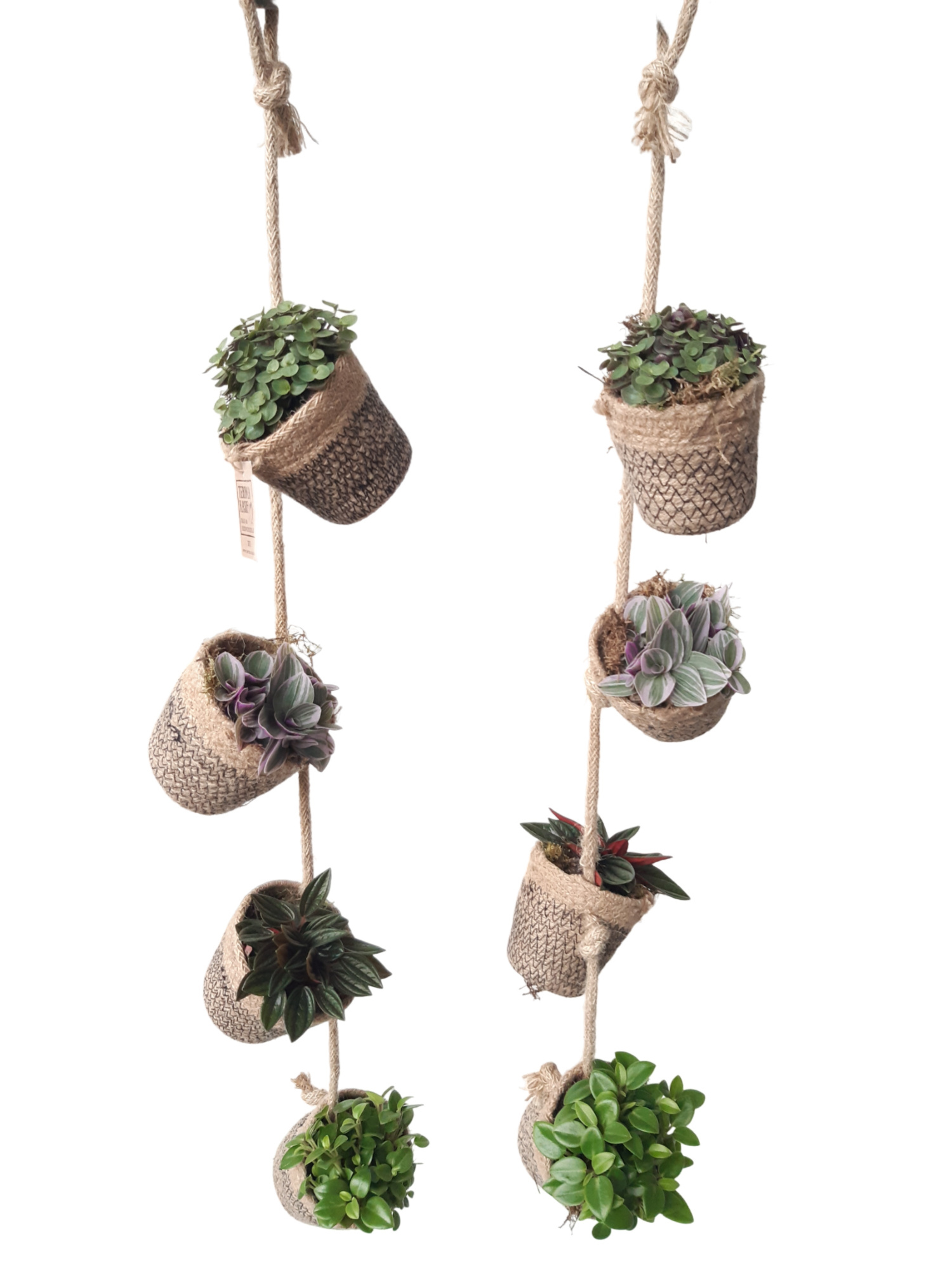 GL80GEM Jute Garland. 4x mini jute mand hangend mixtray, D 8 cm