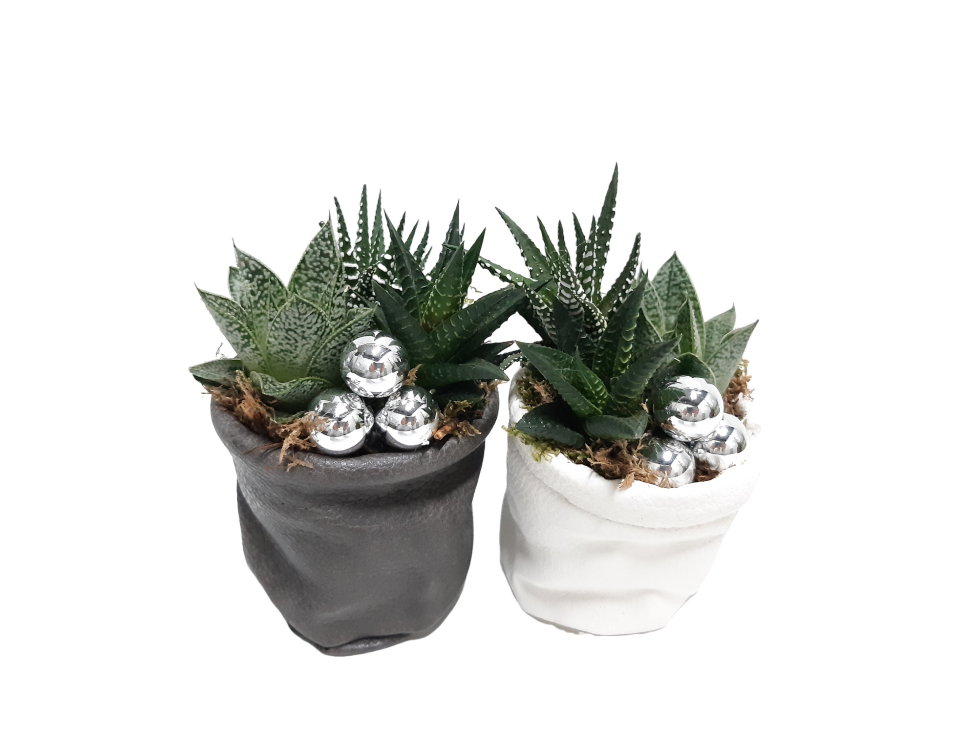 LB8GMXKST MiniLeather Bag White,Grey.Brown Groenmix KERST, D 8 cm