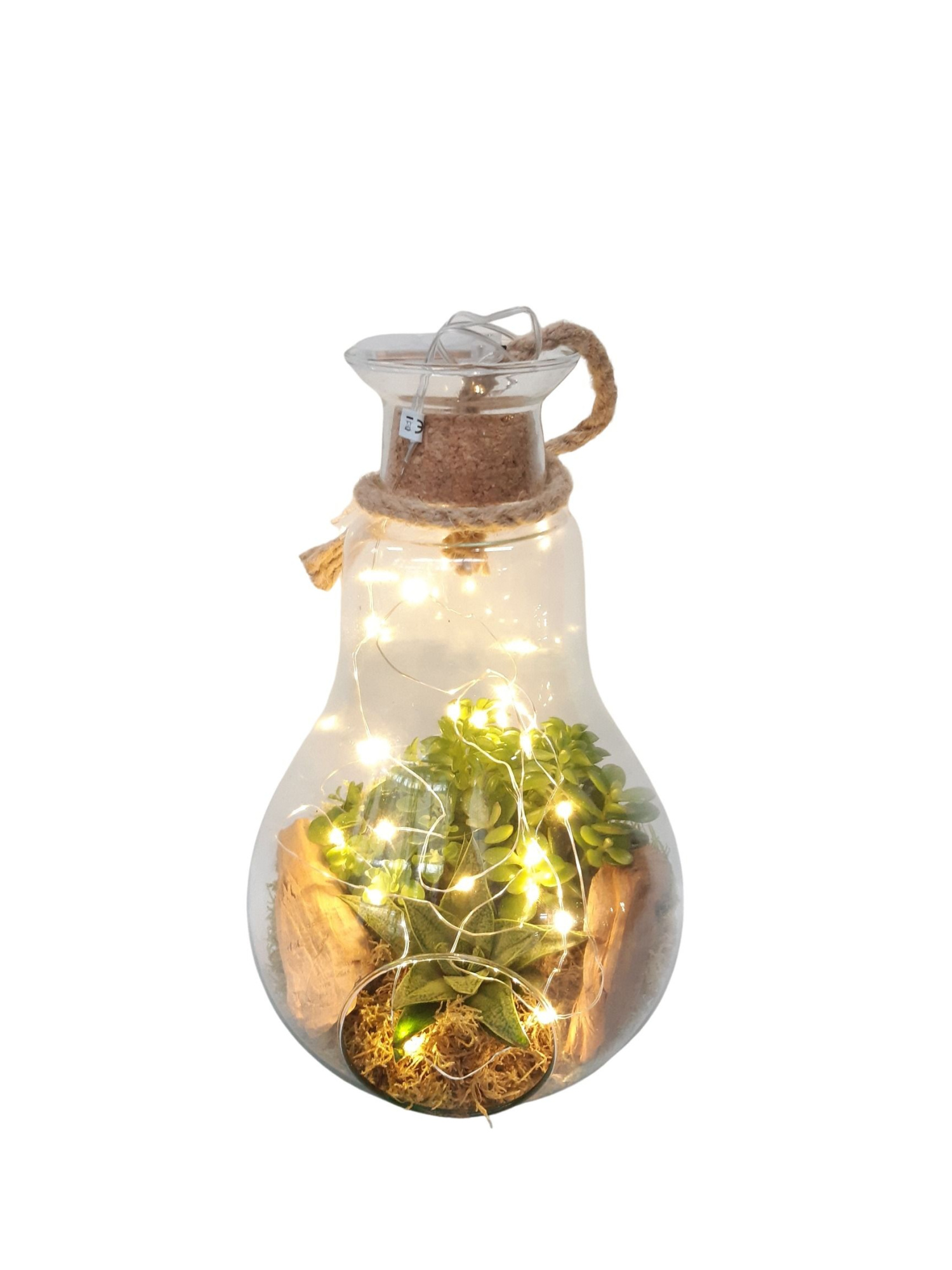912LED Terrarium peerglas natural deco + LED Light and Battery, D 18 cm