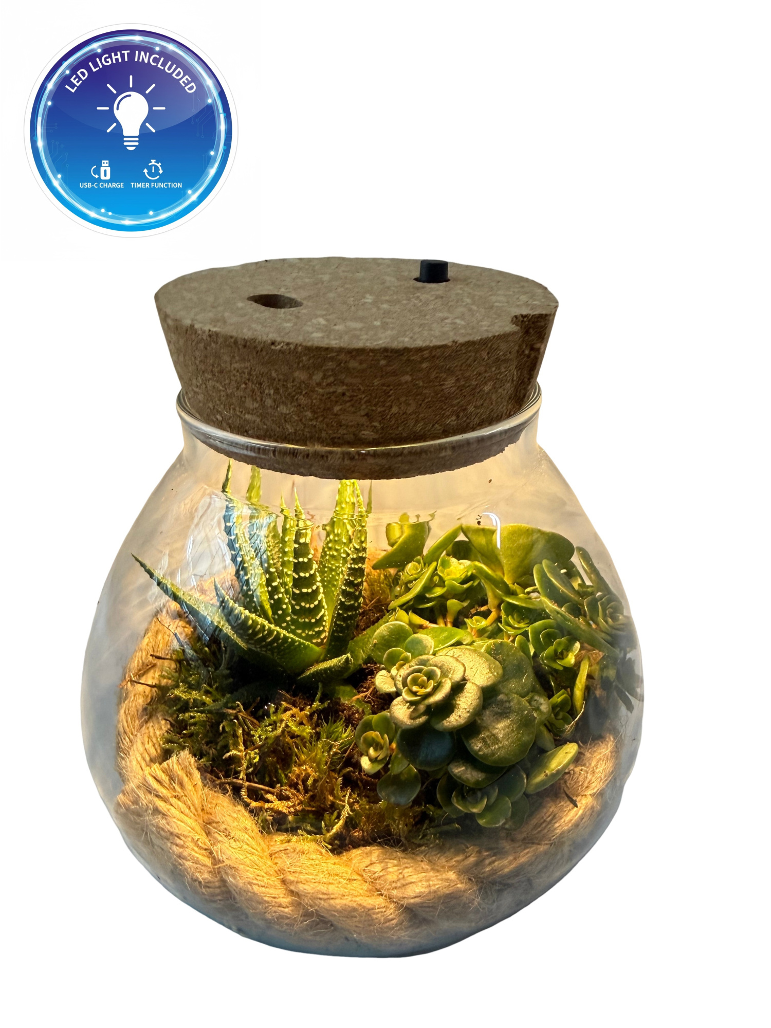 LV15 Bolglas met kurk en LED, D 14