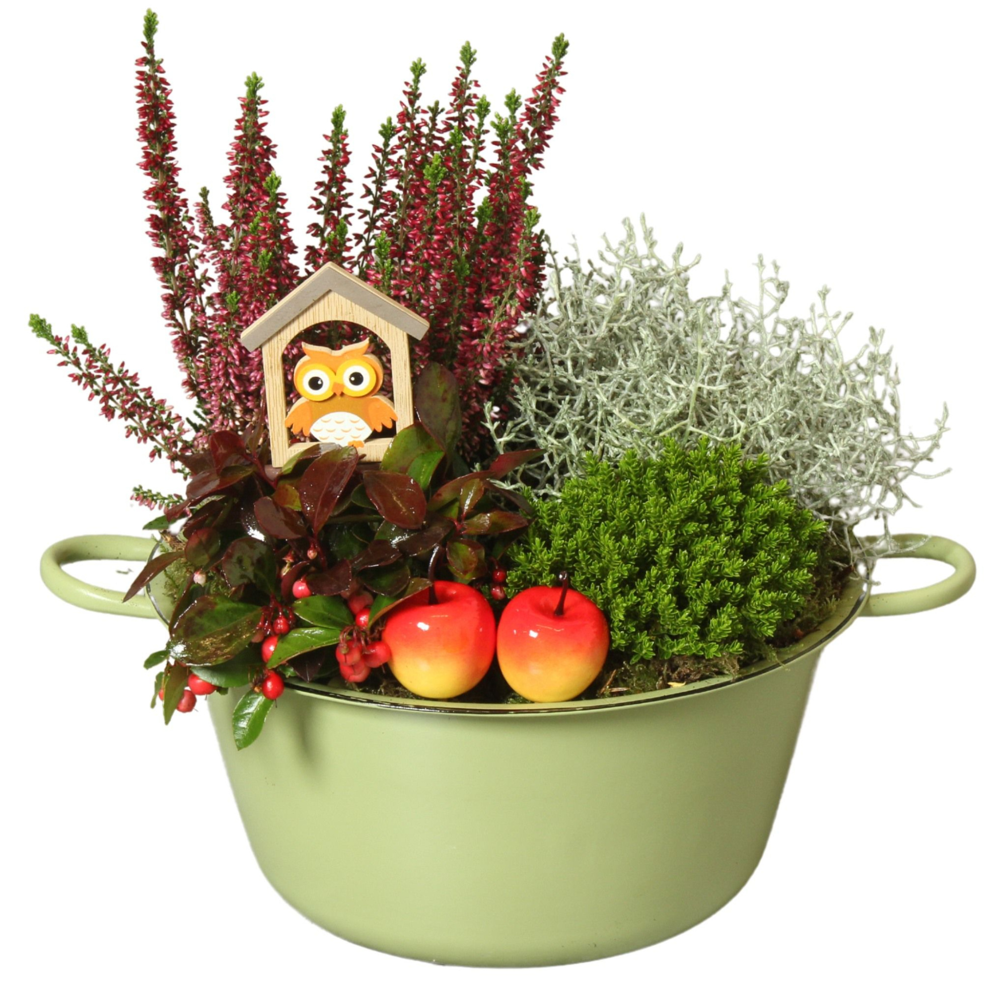 Autumn Arr. Outdoor Zinc Bowl With Handles Green Ø26cm 4PP, D 26 cm