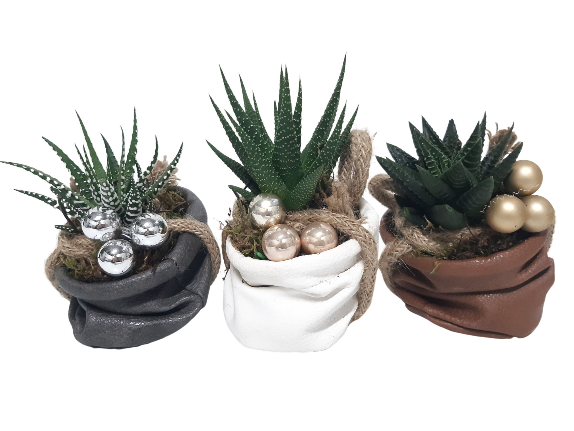 LB8KST MiniLeather Bag Succulentmix KERST, D 8 cm