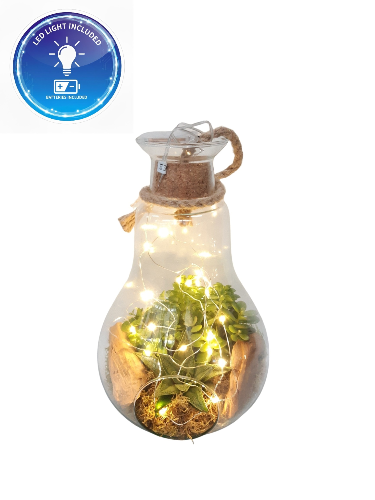 912LED Terrarium peerglas natural deco + LED Light and Battery, D 18