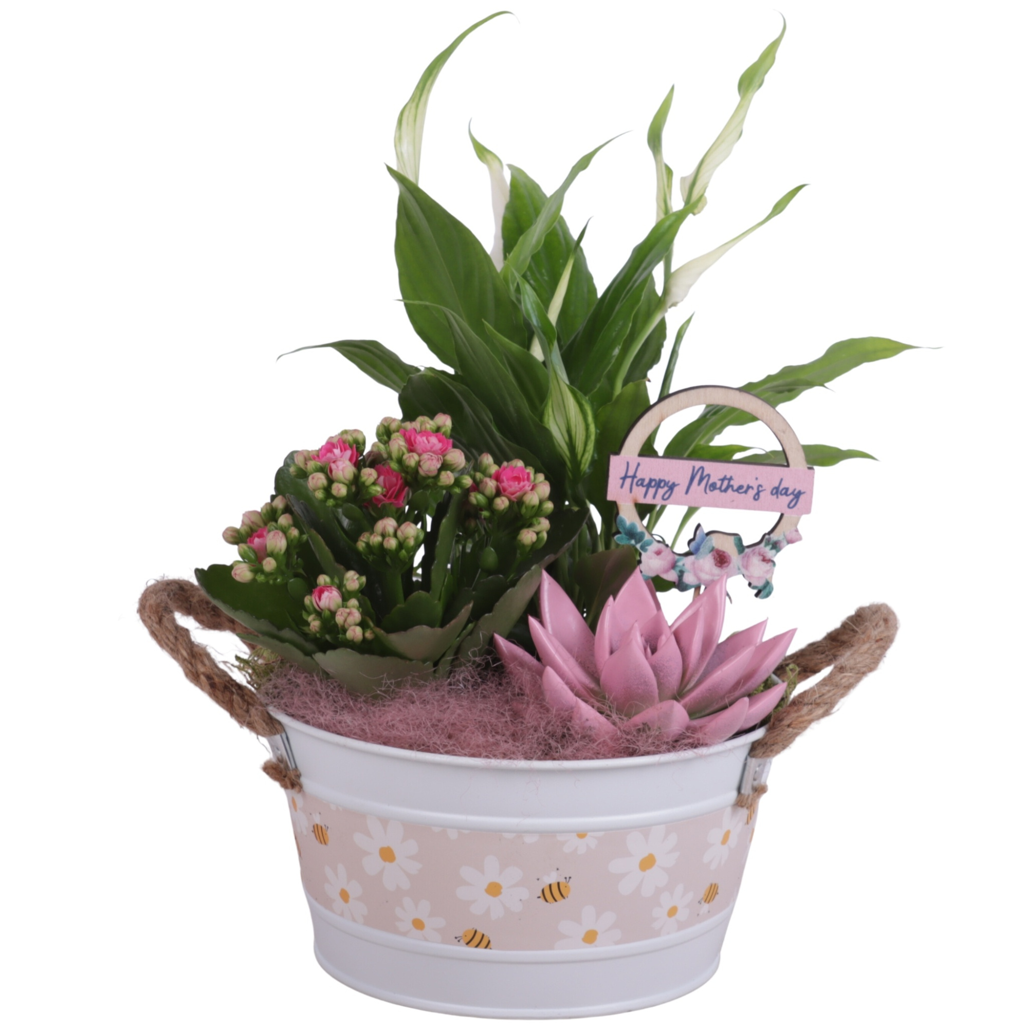 Mothersday Arr. Indoor Zinc White + Flowers & Bees Ø17cm 3PP, D 17