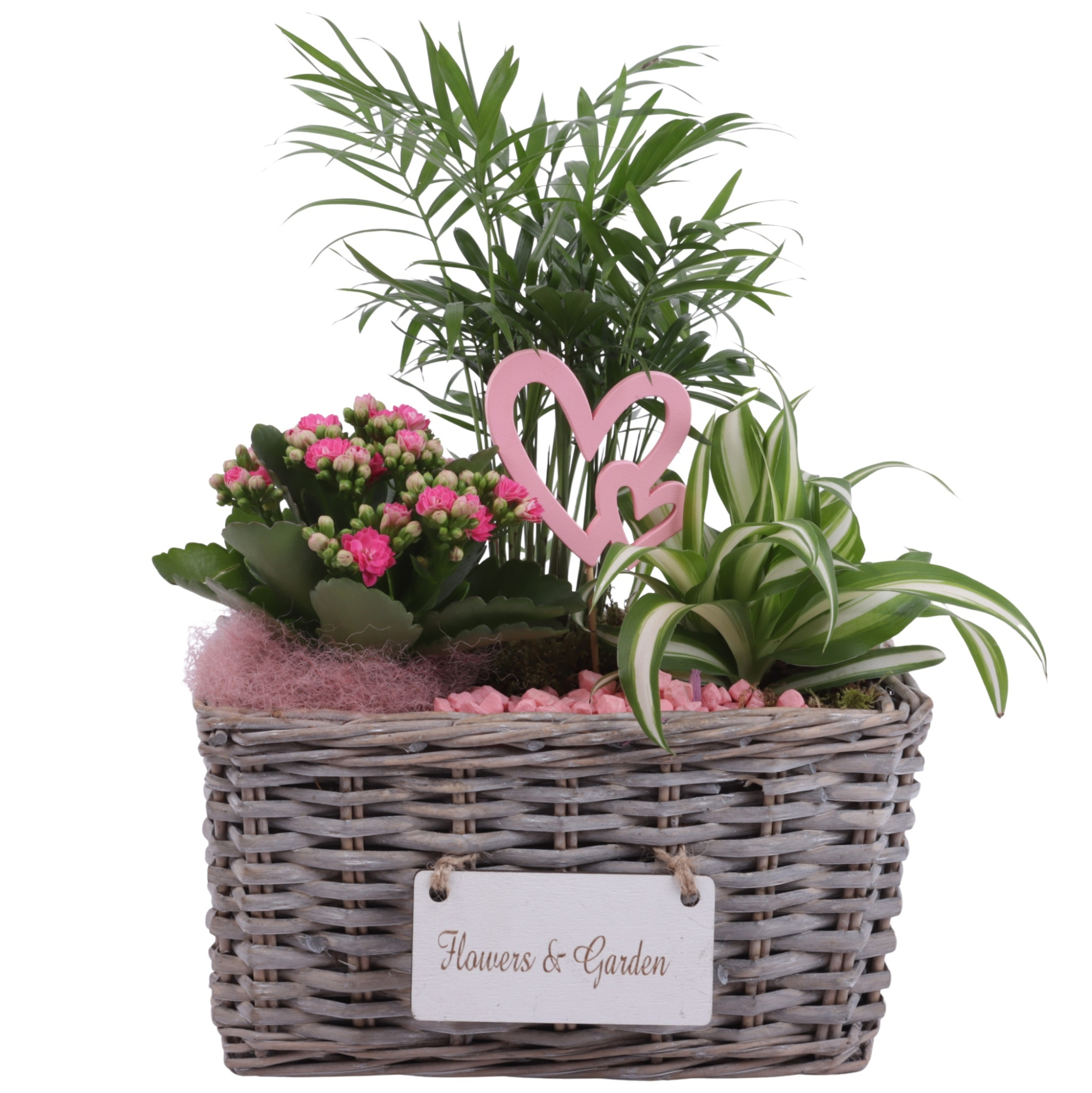 Mothersday Arr. Indoor Willow Basket Flowersign Ø25cm 3PP, D 25