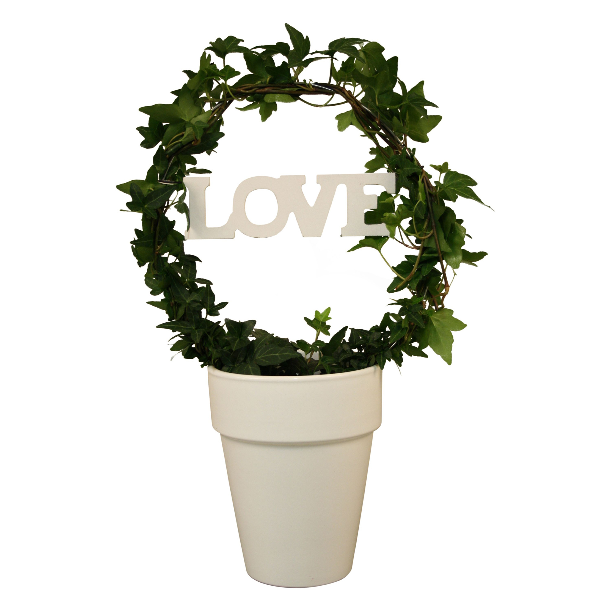 Hedera boog+love in keramiek, D 13 cm