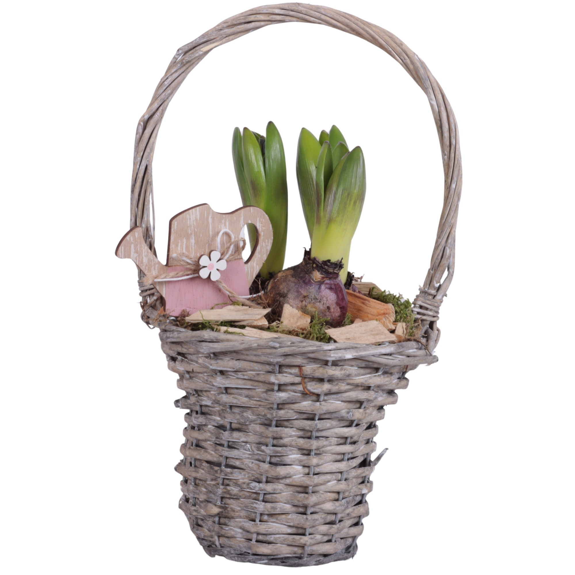 Bulbs Arr. Hyacint Willow Handle Basket Grey Ø15cm 3PP, D 15