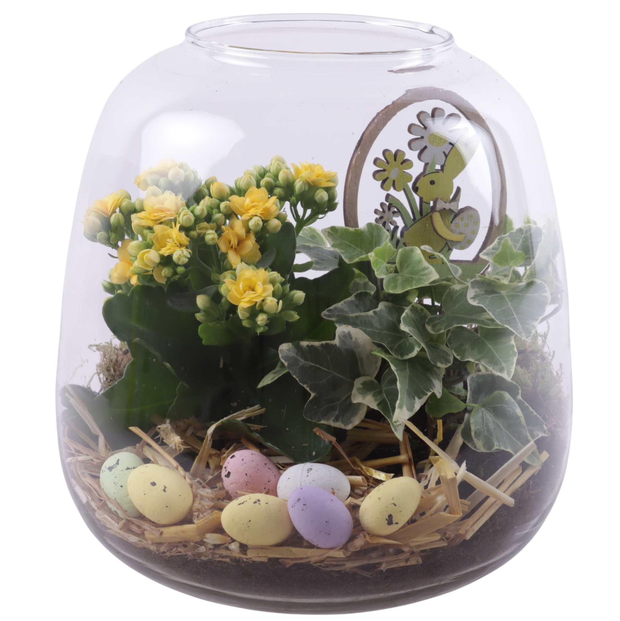 Easter Arr. Indoor Glass Vase Terrarium Round Ø19cm 2PP, D 19