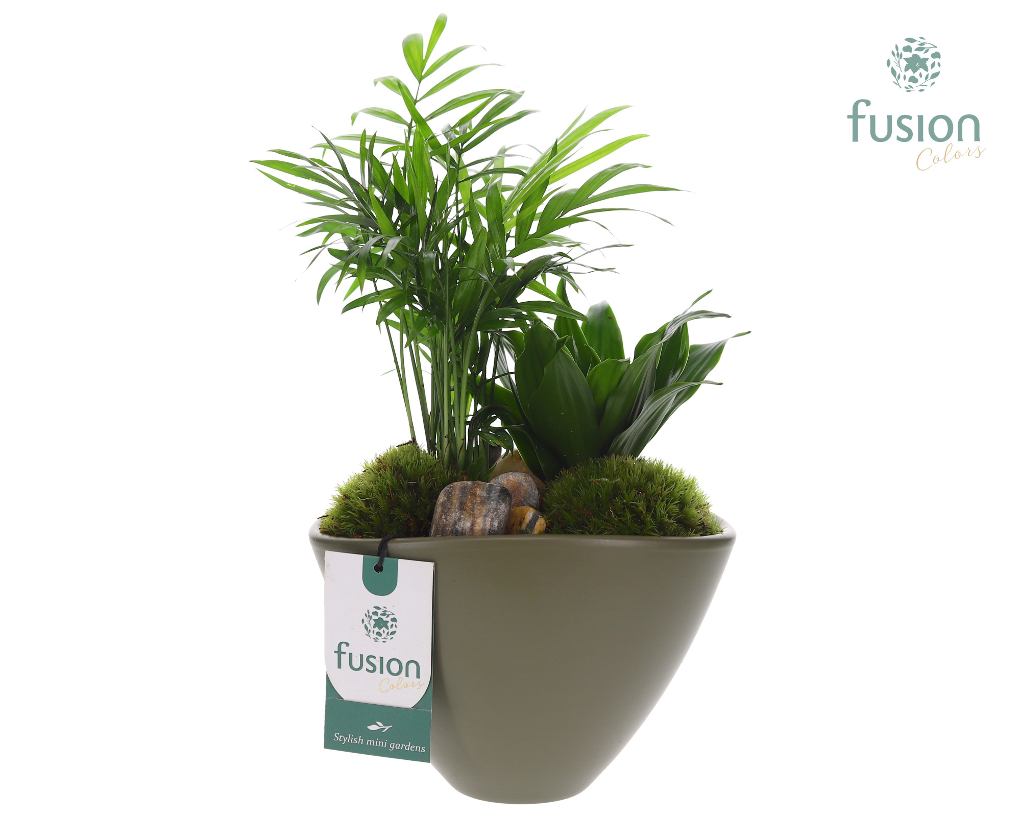 Keramieken bootpot groen met arrangement, D 18