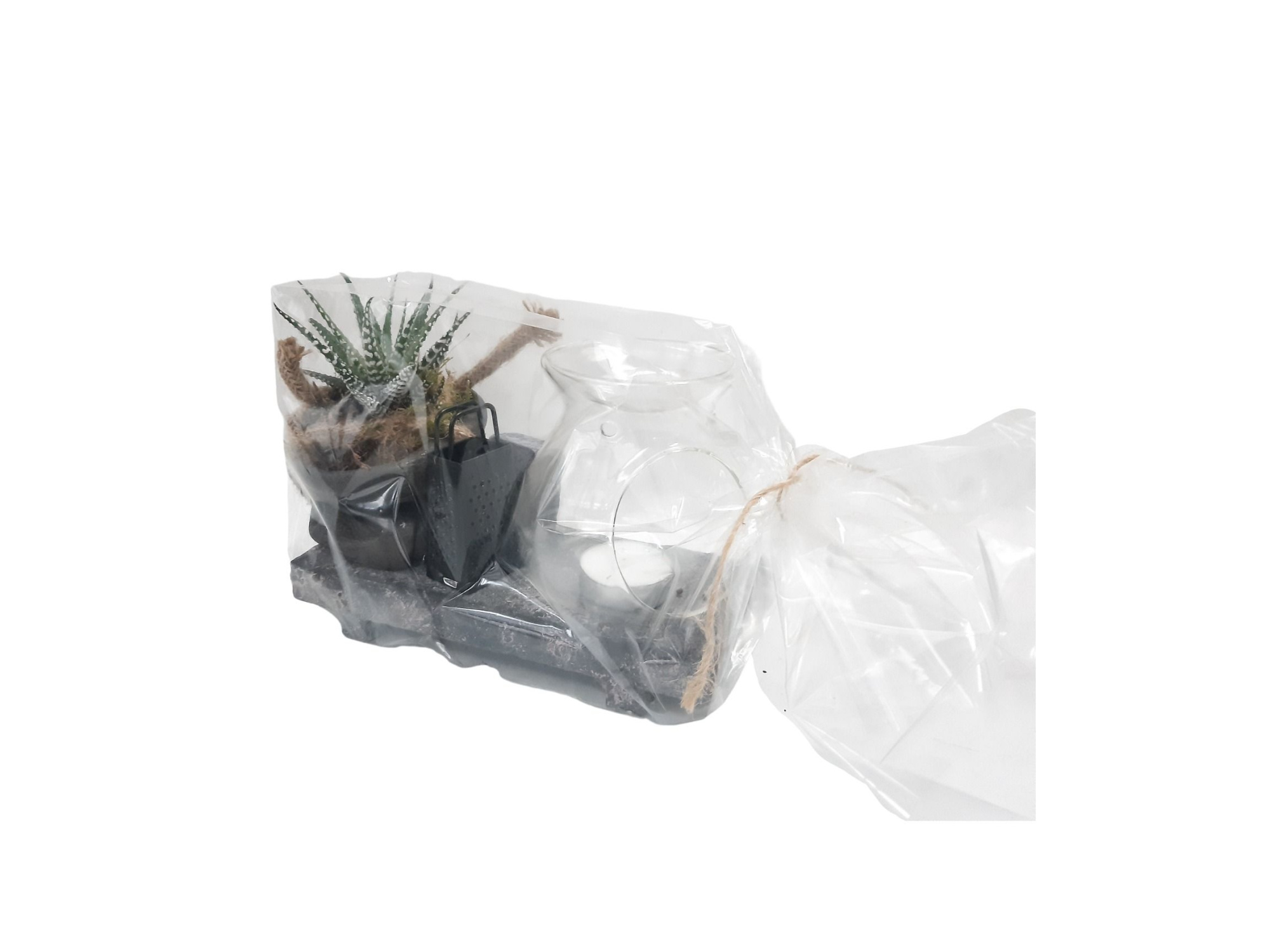 Beton Plateau aromabrander, Leather Bag in giftpack., D 20 cm