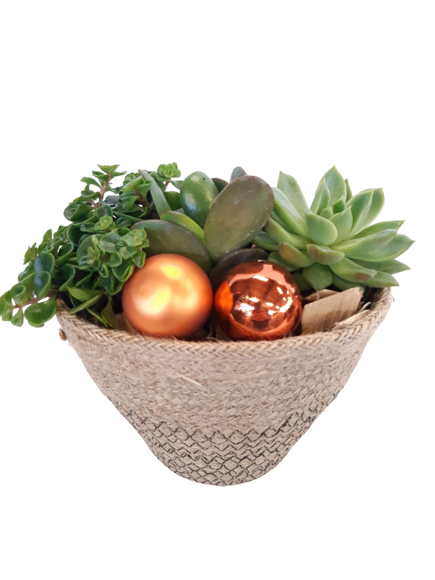 JMO13KST Jute mand Ovaal D15 mini groenmix Kerst, D 15 cm